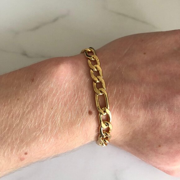 Figaro Chain Bracelet - 14K Gold-Plated - Picture 2 of 4